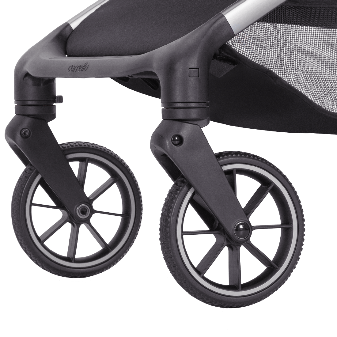 Cochecito Atom M 2025 Ruedas delanteras giratorias con bloqueo.